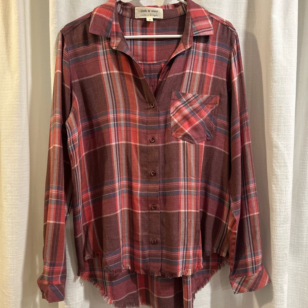 Cloth & Stone Burgundy and Red Plaid Shirt